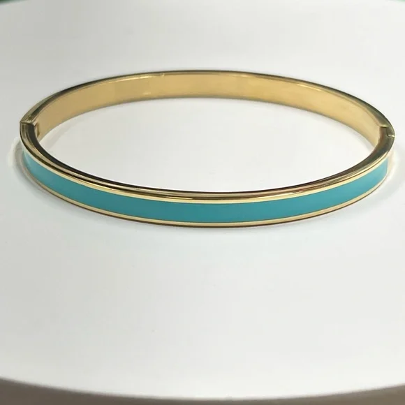 Elegant Stainless Steel Gold and Turquoise Bangle Bracelet - Picture 1 of 2